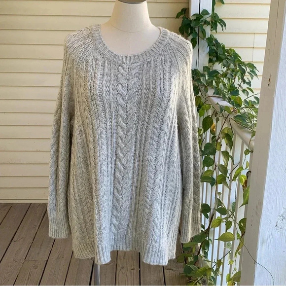 Soft Surroundings Cozy Cold Shoulder Sweater Plus Size 3X Gray Cable Knit Wool - Picture 2 of 9